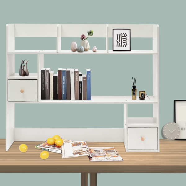 Schreibtisch-Bücherregal, Bücherregal mit 2 Schubladen, Schreibtisch-Organizer