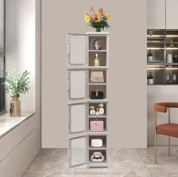 CNCEST Weiß 4-Ebenen Aufbewahrungsbox mit Deckel, Faltbare Aufbewahrungsboxen mit Rollen 24.5 x 28.5 x 166cm