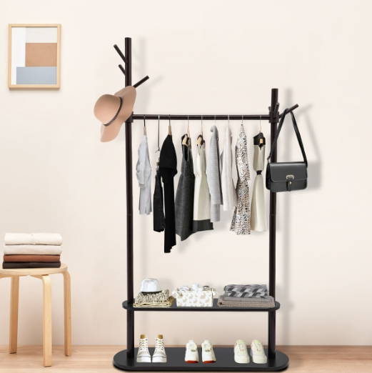 Kiefernholz Garderobenständer, Mode Kleidungsständer mit 2-Regalen, Kleidung Rack für hängende Kleidung, moderne Art Kleidung Rack