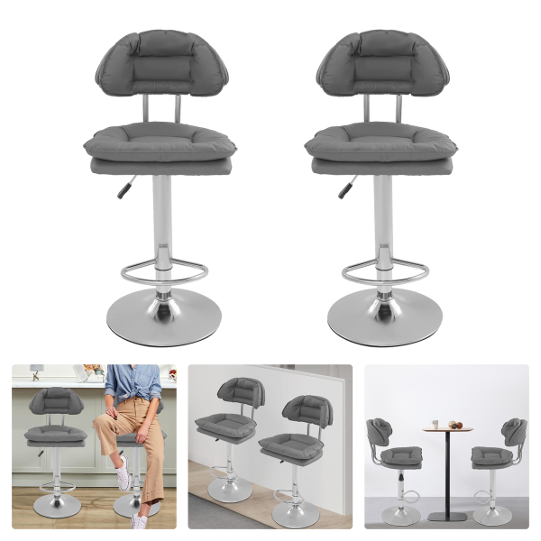 Barhocker mit verstellbarer Rückenlehne, hoch, mit Fußstütze, 2 Stück, dunkelgrau Barhocker mit verstellbarer Rückenlehne, hoch, mit Fußstütze, 2 Stück, dunkelgrau