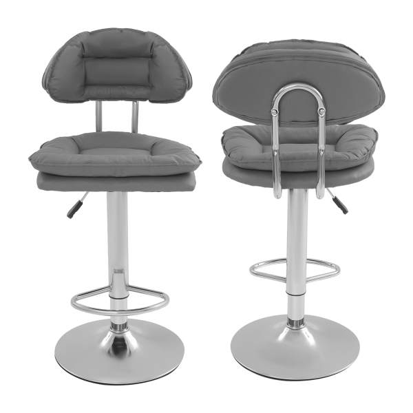 Barhocker mit verstellbarer Rückenlehne, hoch, mit Fußstütze, 2 Stück, dunkelgrau Barhocker mit verstellbarer Rückenlehne, hoch, mit Fußstütze, 2 Stück, dunkelgrau
