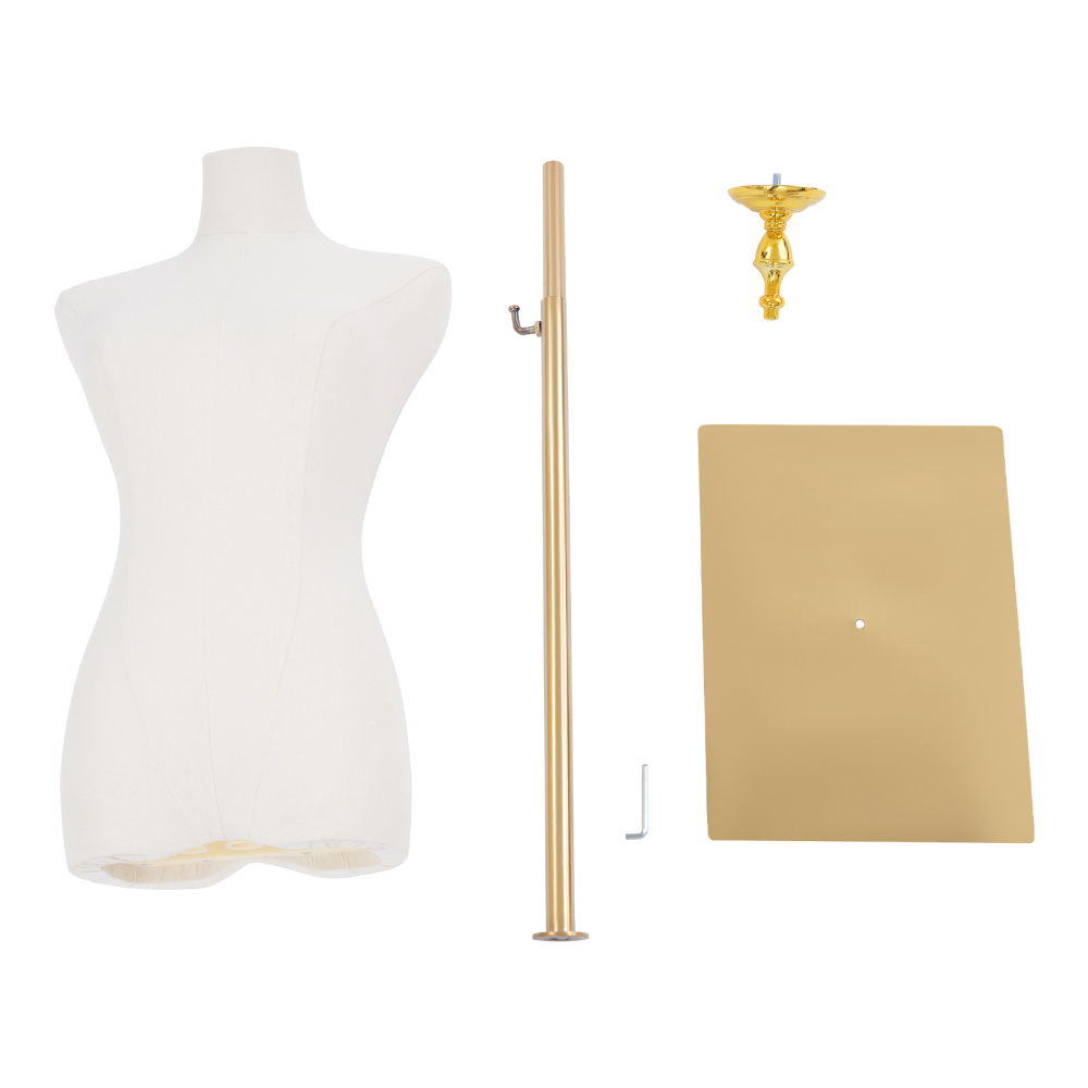 Weiblicher Torso, Kleidermodell, Brautkleid-Präsentationsständer – Goldfarbene quadratische Platte + Gelbe Krone + Ohne Hände