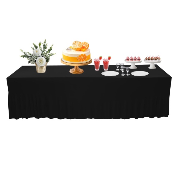 Set mit 2 rechteckigen Tischdecken mit Rüschen für Hochzeiten, Partys, Bankette, Esszimmer, 243,8 x 76,2 cm, Schwarz