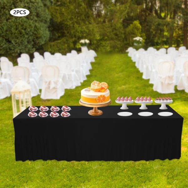 Set mit 2 rechteckigen Tischdecken mit Rüschen für Hochzeiten, Partys, Bankette, Esszimmer, 243,8 x 76,2 cm, Schwarz
