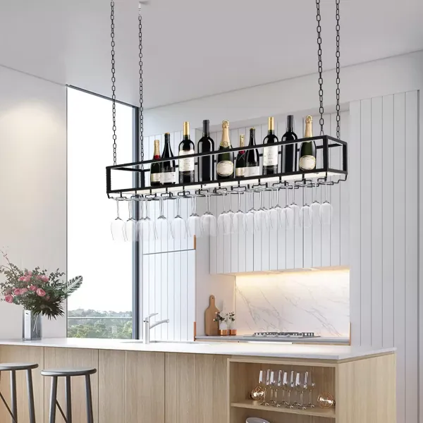 Hängendes Weinglasregal, industriell verstellbarer Weinglashalter mit Glashalter und Ablage für Küche, Bar oder Restaurant (120 cm)