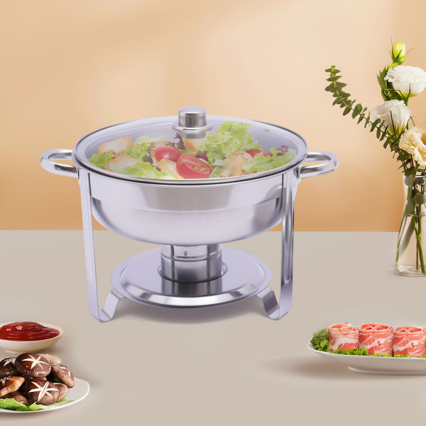 3,5 l Edelstahl-Buffetwärmer-Set mit Deckel, Speisenwärmer, rund, 42 x 30 cm
