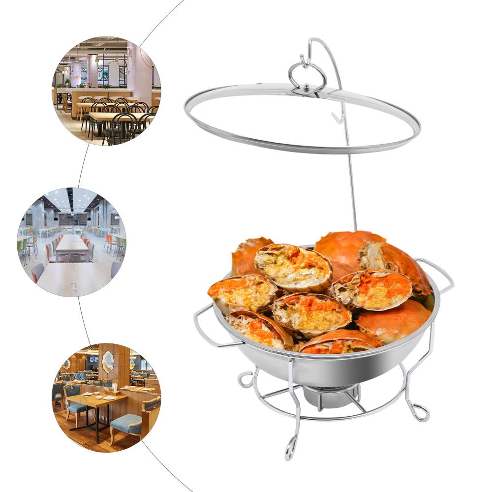 7.5 L Edelstahl Speisenwärmer Warmhaltebehälter Wärmebehälter Suppentopf, Mit Brennstoffpastenbehälter, Runde Edelstahl Chafing Dish Profi Set Für Catering, Buffet Und Party