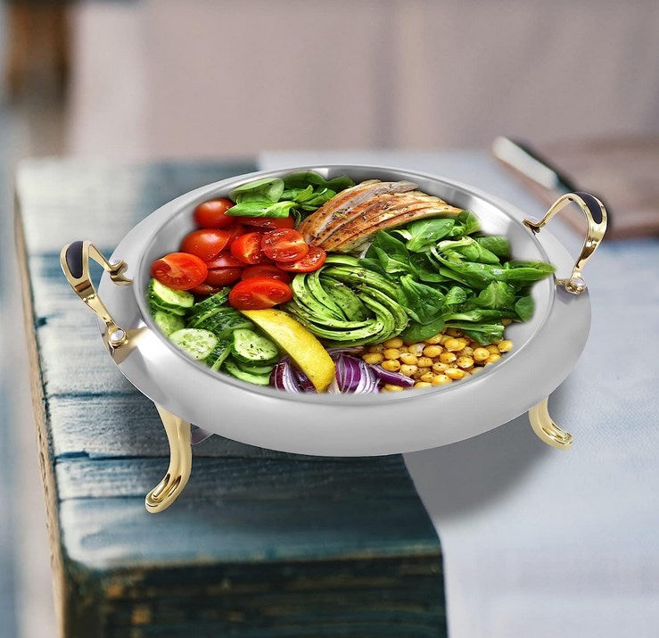 CNCEST Edelstahl Chafing Dish Runde 3L Speisenwärmer mit Deckel Warmhaltebehälter für Küche Party Buffet