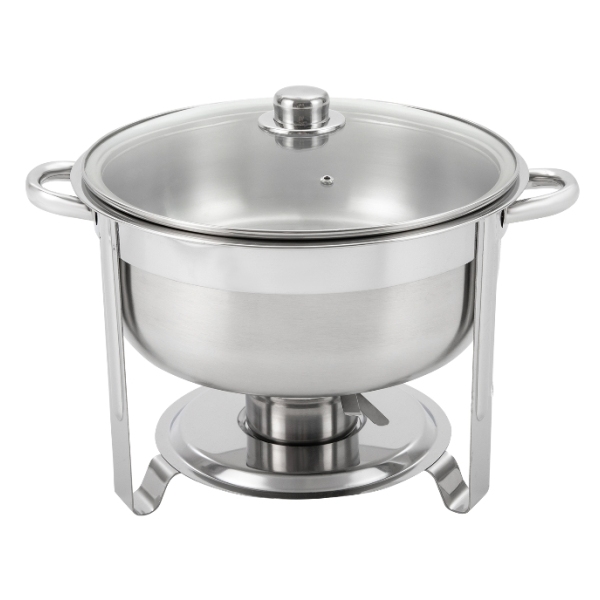 Runder Esstischkocher aus Edelstahl, 8.5 L, mit Glasdeckel, Doppelschüssel, geeignet für Buffets und Partys