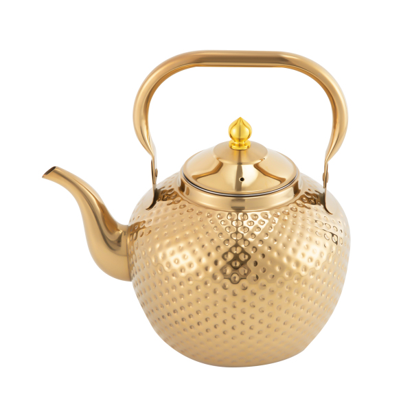 Edelstahl-Teekanne mit Sieb, mit Griff zum Abseihen von Tee, geeignet für Induktionskochfelder (2,0 Liter, gold)