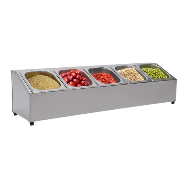 Aufsatzbord für Behälter Gastronormbehälter Edelstahl inkl. 5 Behälter mit Deckel, Spülmaschinenfest
