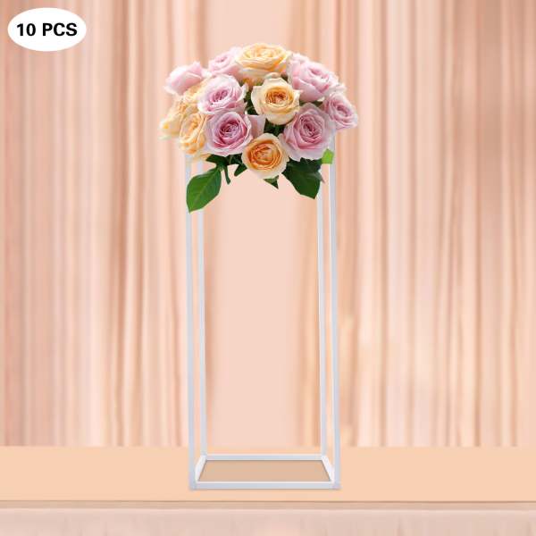 10 Stück Weiße Hochzeitstischdekorationen 60cm Hohe Metallblumenvase Säule Rechteckiger Blumenständer