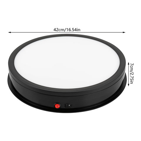 Elektrischer Drehteller Displayständer mit 3 Farben LED-Licht, Fernbedienung für Fotografie, Schmuck und Uhren, Schwarz