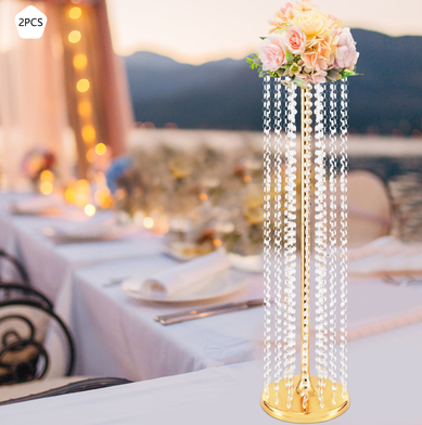 2 Stück Hochzeit Mittelstücke Blumenvasen 35.4inch Hoch Kristall Silber Vase Metall Blumenständer