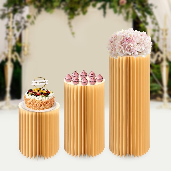 Kartonvase - Säule - Tortenständer - Hochzeitsdeko - Faltbare Papiersäule - 40 + 60 + 80 cm (Champagnerfarbe)