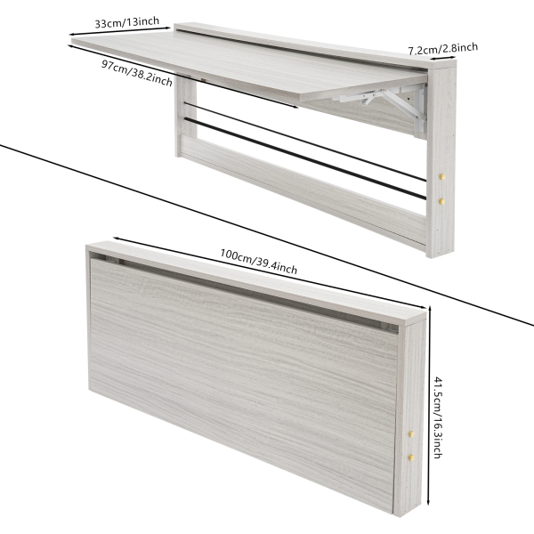 Klapptisch (99,4 x 41,9 cm), Wandklapptisch, klappbarer Wandschreibtisch für Wohnzimmer, Arbeitszimmer, Schlafzimmer – rechtwinklig