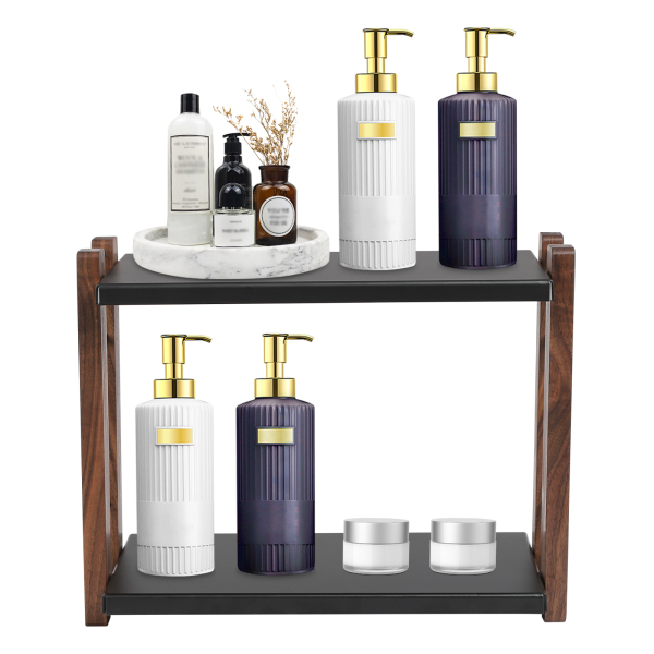 Make-up-Organizer für die Arbeitsplatte, 2-stufiger Badezimmer-Organizer, Kosmetik-Organizer – Walnussholz Schwarz Make-up-Organizer für die Arbeitsplatte, 2-stufiger Badezimmer-Organizer, Kosmetik-Organizer – Walnussholz Schwarz