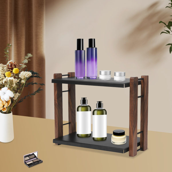 Make-up-Organizer für die Arbeitsplatte, 2-stufiger Badezimmer-Organizer, Kosmetik-Organizer – Walnussholz Schwarz Make-up-Organizer für die Arbeitsplatte, 2-stufiger Badezimmer-Organizer, Kosmetik-Organizer – Walnussholz Schwarz