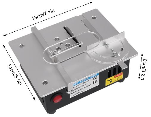CNCEST Tischkreissäge Mini Tischsäge Präzise DIY Holzbearbeitung Präzise Sieben-Gang Einstellbares Netzteil