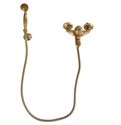 Badewannenarmatur mit Handbrause Wandmontage Wannenarmatur Vintage Gold Einhebelmischer Duschsystem