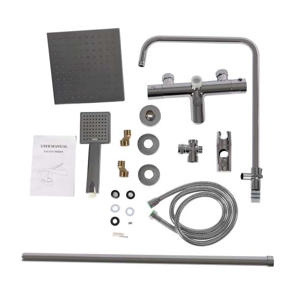 Duschsystem mit Thermostat, 304 Edelstahl Regen Dusche Dusche Armatur Set Bad Wasserhahn Thermostat Kupfer für Badezimmer