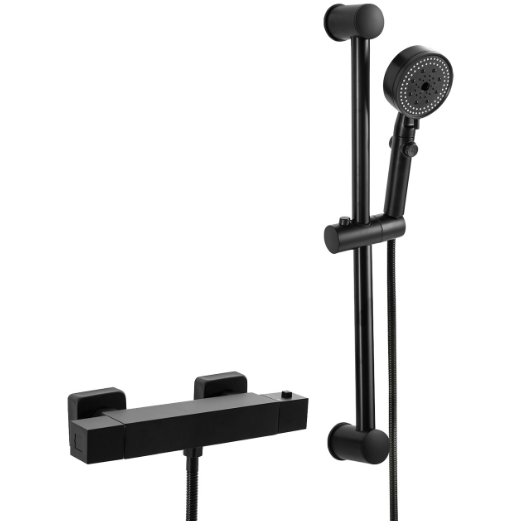 Duscharmatur mit Thermostat Set Schwarz, Thermostatisches Duschmischsystem mit Handbrause