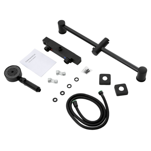 Duscharmatur mit Thermostat Set Schwarz, Thermostatisches Duschmischsystem mit Handbrause