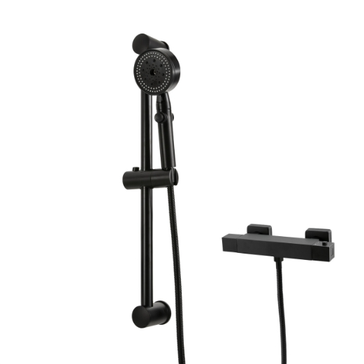 Duscharmatur mit Thermostat Set Schwarz, Thermostatisches Duschmischsystem mit Handbrause