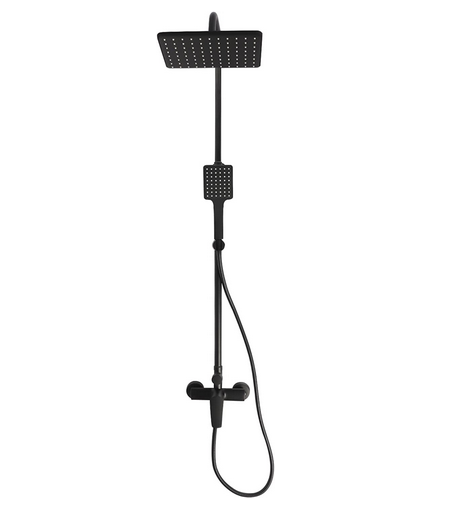 Duschsystem Schwarze Duschset Regenbrause und Handbrause, Höheverstellbare Duschsäulenset Messing