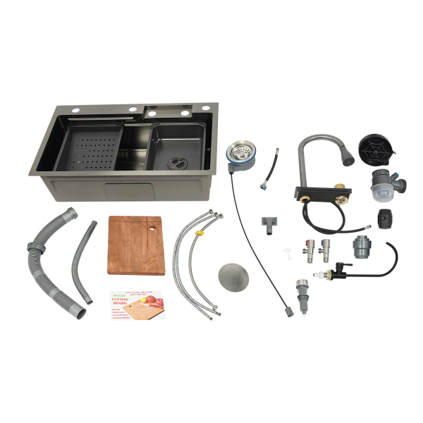 75 cm Edelstahl-Regenbecken, Küchenspüle, Haushaltsspülen-Set, Edelstahlspüle (Wabenprägung)