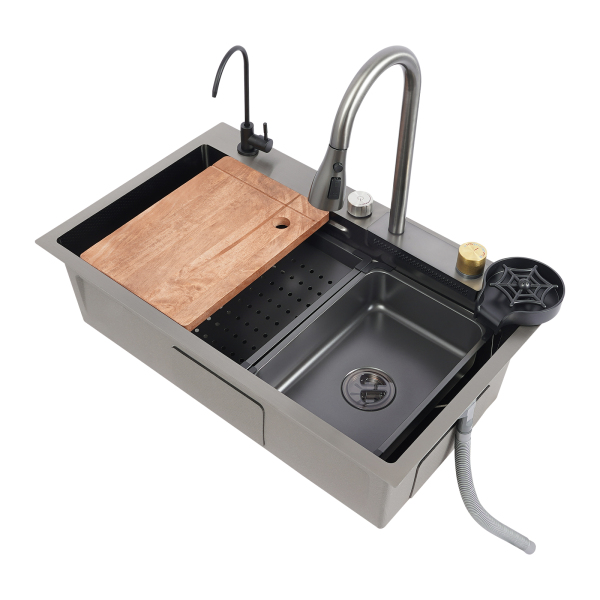 75 cm Edelstahl-Regenbecken, Küchenspüle, Haushaltsspülen-Set, Edelstahlspüle (Wabenprägung)