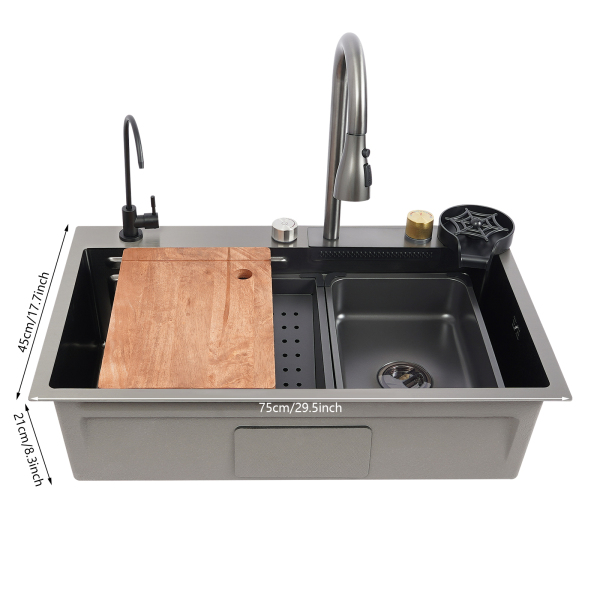 75 cm Edelstahl-Regenbecken, Küchenspüle, Haushaltsspülen-Set, Edelstahlspüle (Wabenprägung)