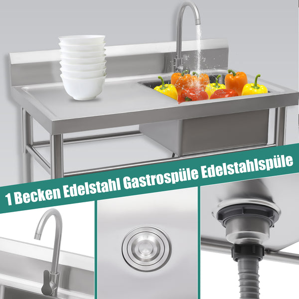 Edelstahl Spüle mit 1 Waschbecken (rechts) Spüle 201 Edelstahl 100 x 60 x 93 cm