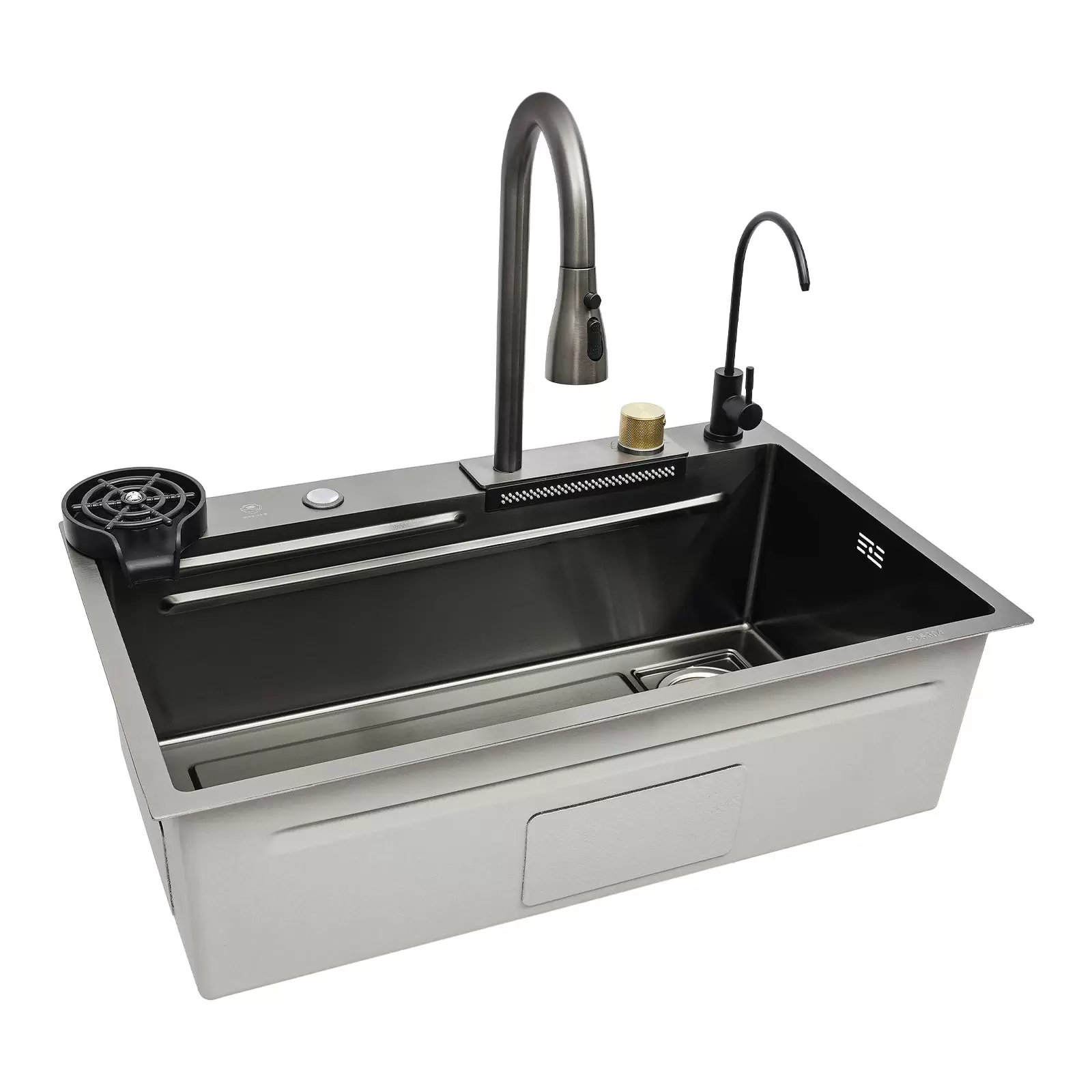 Single Bowl Küchenspüle Edelstahl – Wasserfall Bar Spüle 304 Mit Digitaler Anzeige, 80×46×21 Cm