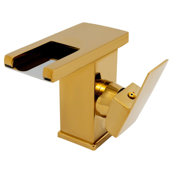 LED-Badewannenarmatur, 3-Farben-LED-Lichtarmatur, Wasserfall-Armatur, Intelligente Sicherheit, 0-80℃, 12,5*12,5*6 cm, Gold