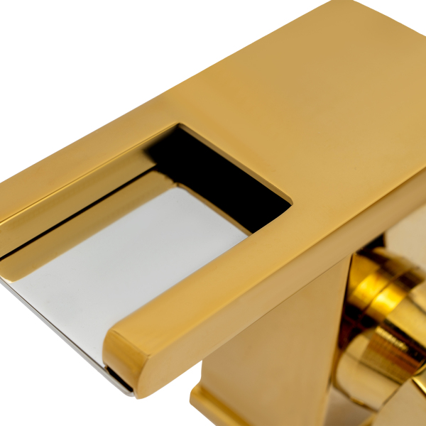 LED-Badewannenarmatur, 3-Farben-LED-Lichtarmatur, Wasserfall-Armatur, Intelligente Sicherheit, 0-80℃, 12,5*12,5*6 cm, Gold