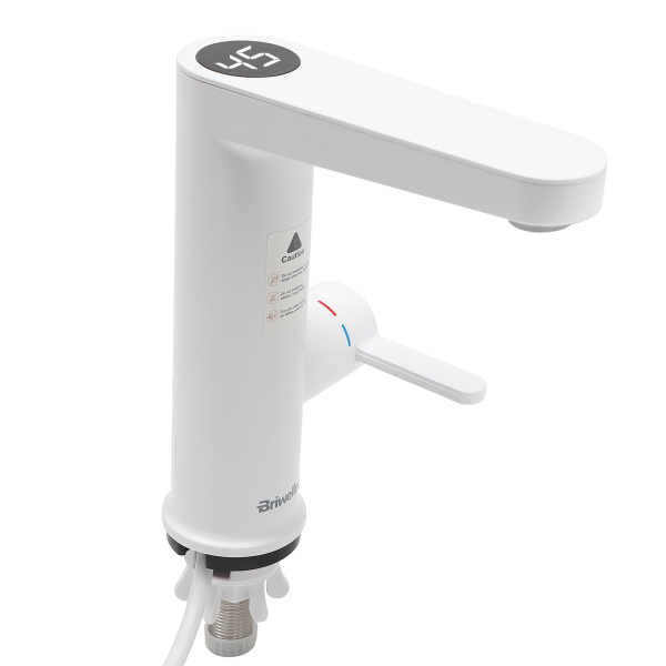 CNCEST Elektrische Wasserhahn mit Durchlauferhitzer 3200W Elektrisch Warmwasserhahn mit LED Temperaturanzeige 30-60℃ Waschtischarmatur Weiß