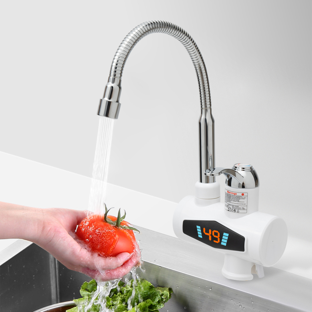 Elektrischer Wasserhahn 220v, Küchenarmatur aus Edelstahl mit LED-Temperaturanzeige, Heizung 3KW