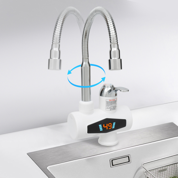 Elektrischer Wasserhahn 220v, Küchenarmatur aus Edelstahl mit LED-Temperaturanzeige, Heizung 3KW