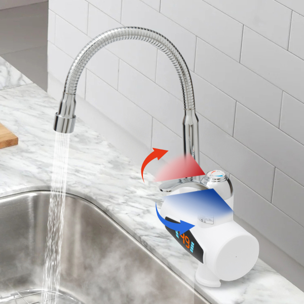 Elektrischer Wasserhahn 220v, Küchenarmatur aus Edelstahl mit LED-Temperaturanzeige, Heizung 3KW