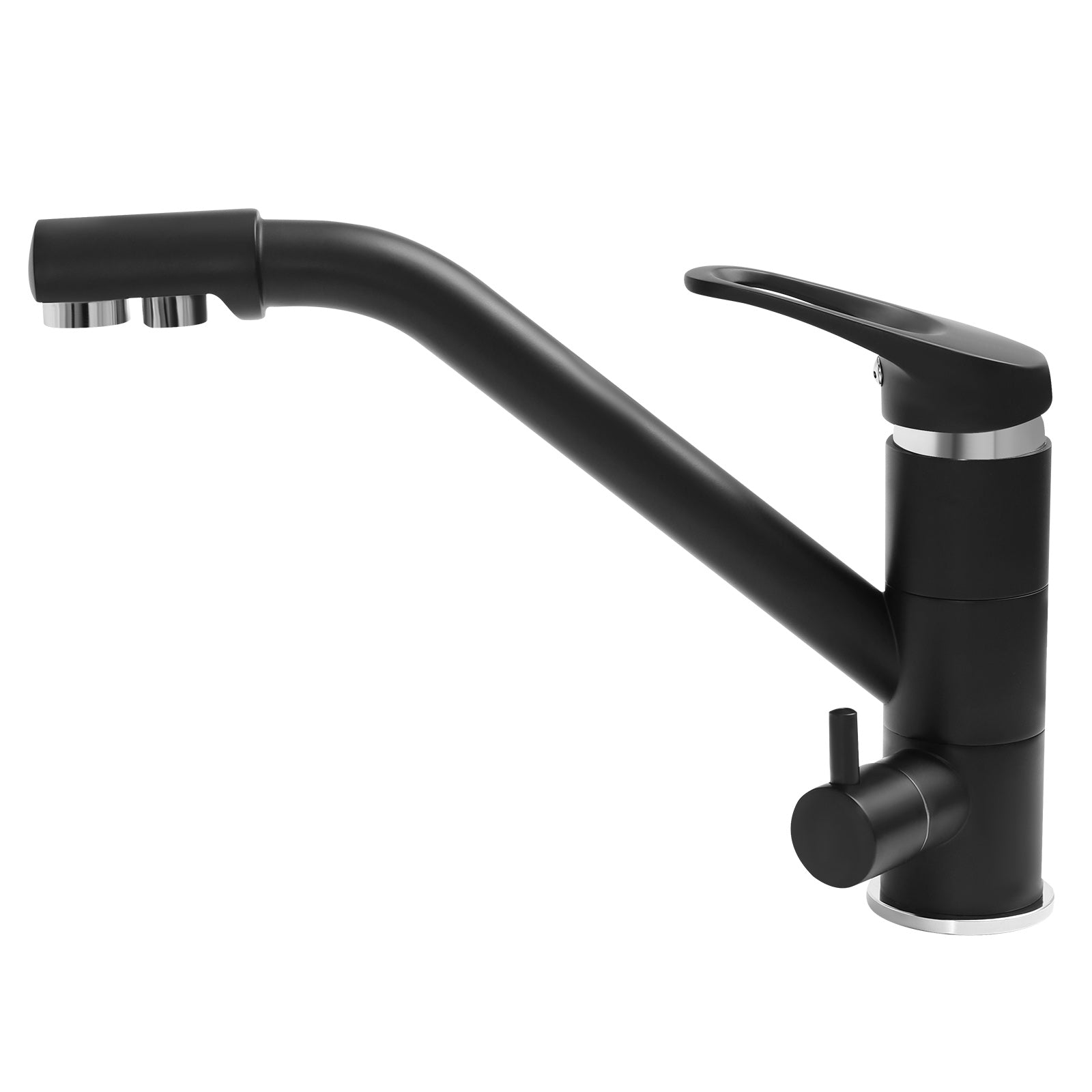 3 in 1 Mischbatterie Verchromt Trinkwasserhahn mit 2 Hebel 3 Wege Trinkwasserhahn Armatur Küche Wasserhahn für Wasserfilter (Schwarz)