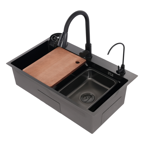 Küchenspüle, Spüle mit Wasserhahn, Multifunktions-Spülen-Set – Schwarz für Küchen, Restaurants, Cafés, Bars