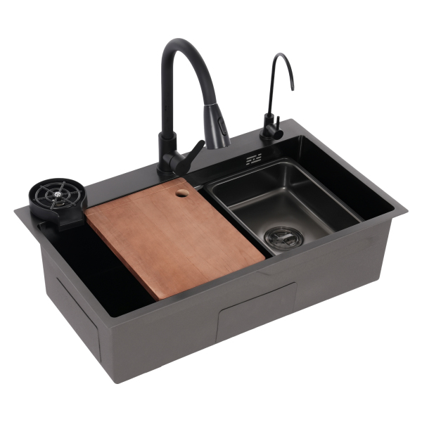 Küchenspüle, Spüle mit Wasserhahn, Multifunktions-Spülen-Set – Schwarz für Küchen, Restaurants, Cafés, Bars Küchenspüle, Spüle mit Wasserhahn, Multifunktions-Spülen-Set – Schwarz für Küchen, Restaurants, Cafés, Bars
