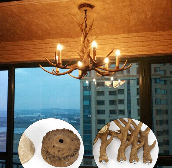 Vintage Geweih Harz Style 6 Licht Kronleuchter Deckenleuchte Retro Leuchter Weinlese Deckenbeleuchtung