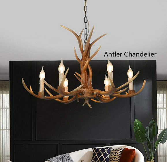 Vintage Geweih Harz Style 6 Licht Kronleuchter Deckenleuchte Retro Leuchter Weinlese Deckenbeleuchtung