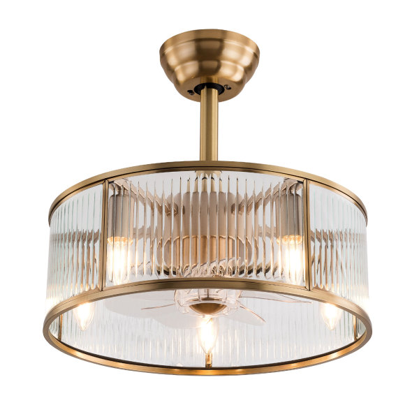 46 cm Deckenventilator mit Käfig und Fernbedienung, 5-flammige Deckenleuchte im goldenen Industrie-Look für Kücheninsel und Esszimmer