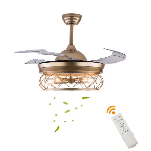 Retro Deckenventilator mit Licht und Fernbedienung,6 Gang Industrielle Deckenleuchte mit Timer Super leiser Ventilator,[Energieklasse A++]