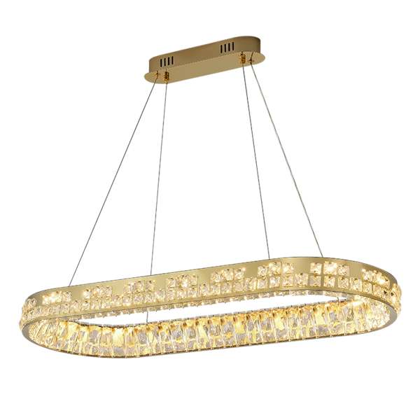Moderne Kristallkronleuchter Kristall Kronleuchter Oval Hängeleuchte LED Luxus Gold Deckenlampe 220V [Energieklasse E]