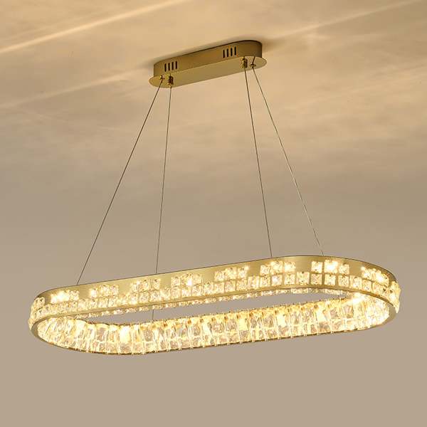 Moderne Kristallkronleuchter Kristall Kronleuchter Oval Hängeleuchte LED Luxus Gold Deckenlampe 220V [Energieklasse E]