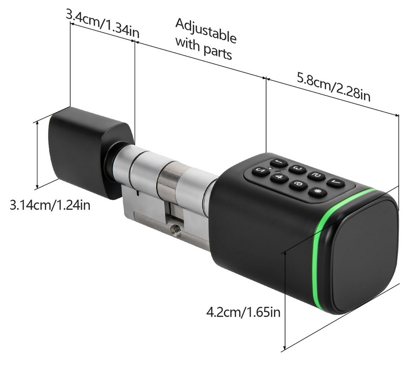Elektronisches Türschloss Smart Zylinderschloss mit Notfallschnittstelle Home Türschloss APP, Schlüssel Passend für Türen mit einer Dicke von 1,4–1,8 Zoll